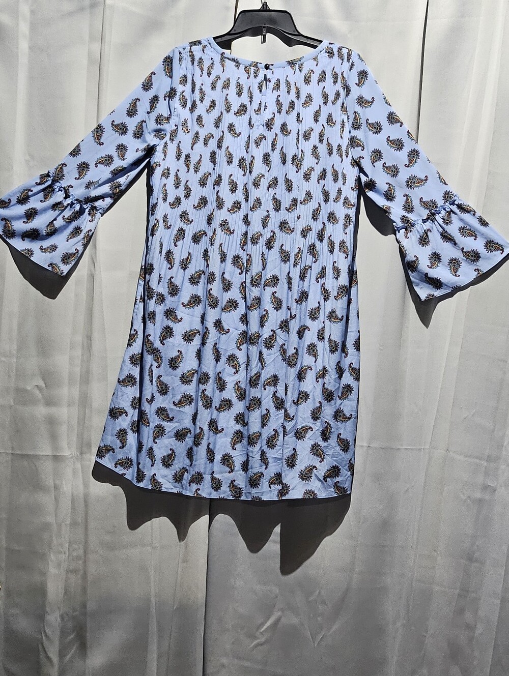 Kobi Halperin Y2K Light Blue Paisley Bell Sleeve Shift Dress With Matching Belt - Picture 5 of 5